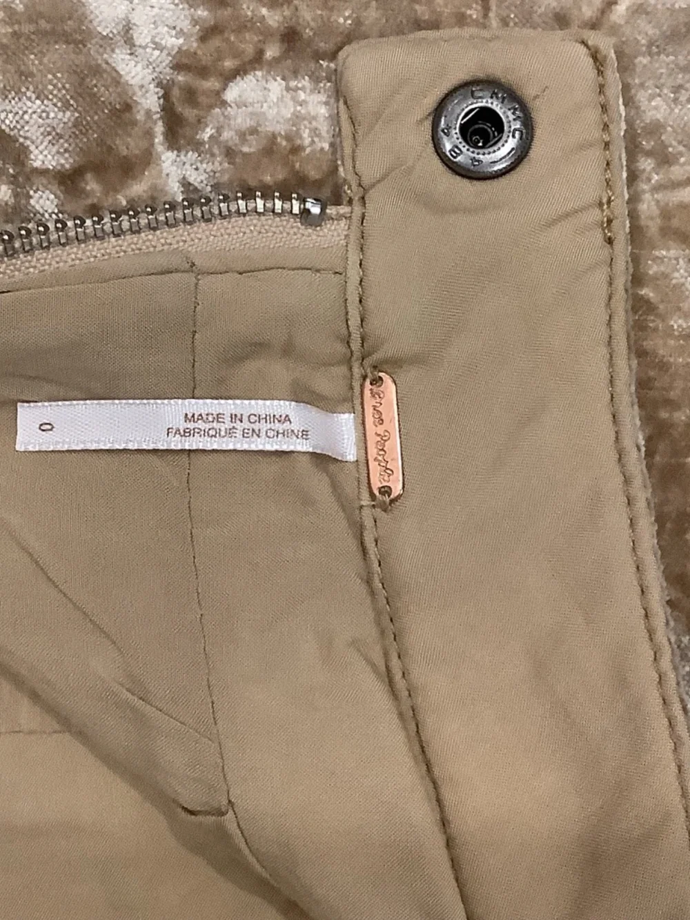 Free People Women’s Beige Velvet Mini Skirt, Solid, Zip Closure, Pockets, 0